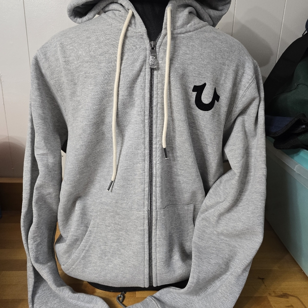 True religion heather grey zip hoodie size XL New